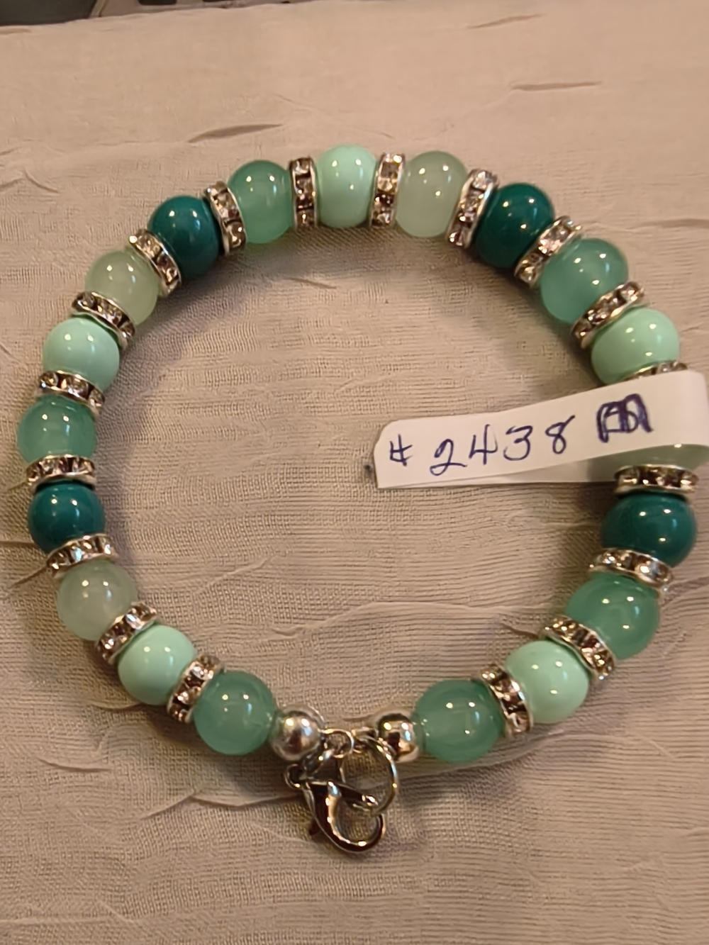 Mint and Teal Beaded Stretch Bracelet - Unbranded